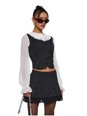 NWT new delia's pinstripe lace mini skirt size large